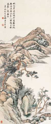 楼辛壶 翠派岩江波待人还 立轴